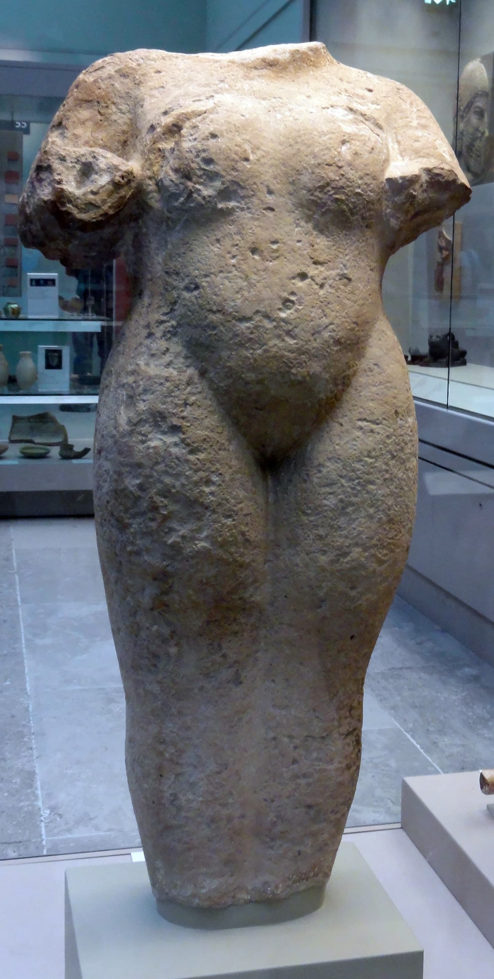 A limestone statue, recorded as 97 centimetres (3 ft 2 in) high and 47 centimetres (1 ft 7 in) wide.