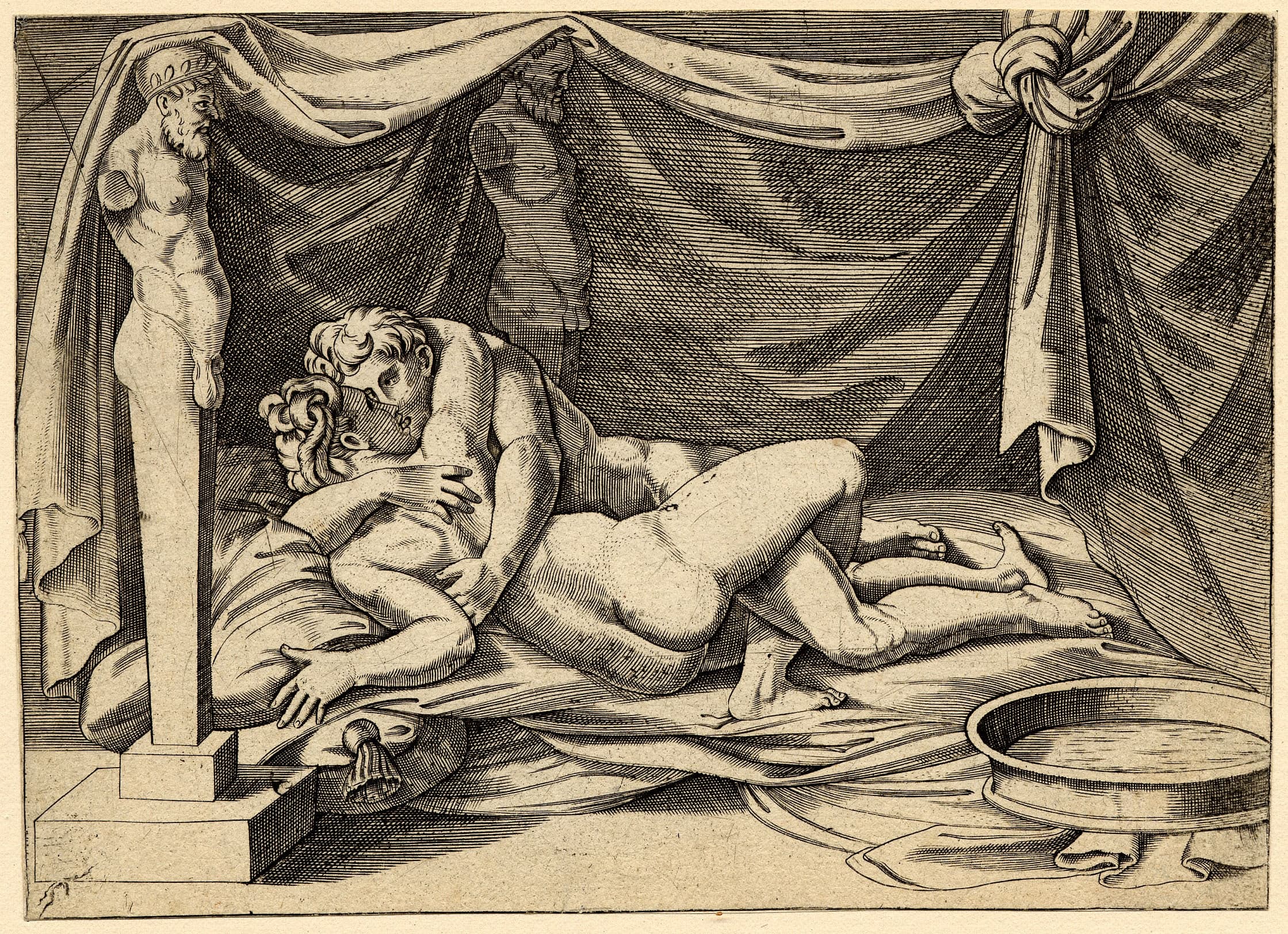 No image is supplied. The available record identifies an Italian engraving, classified as erotic art, in the British Museum collection.