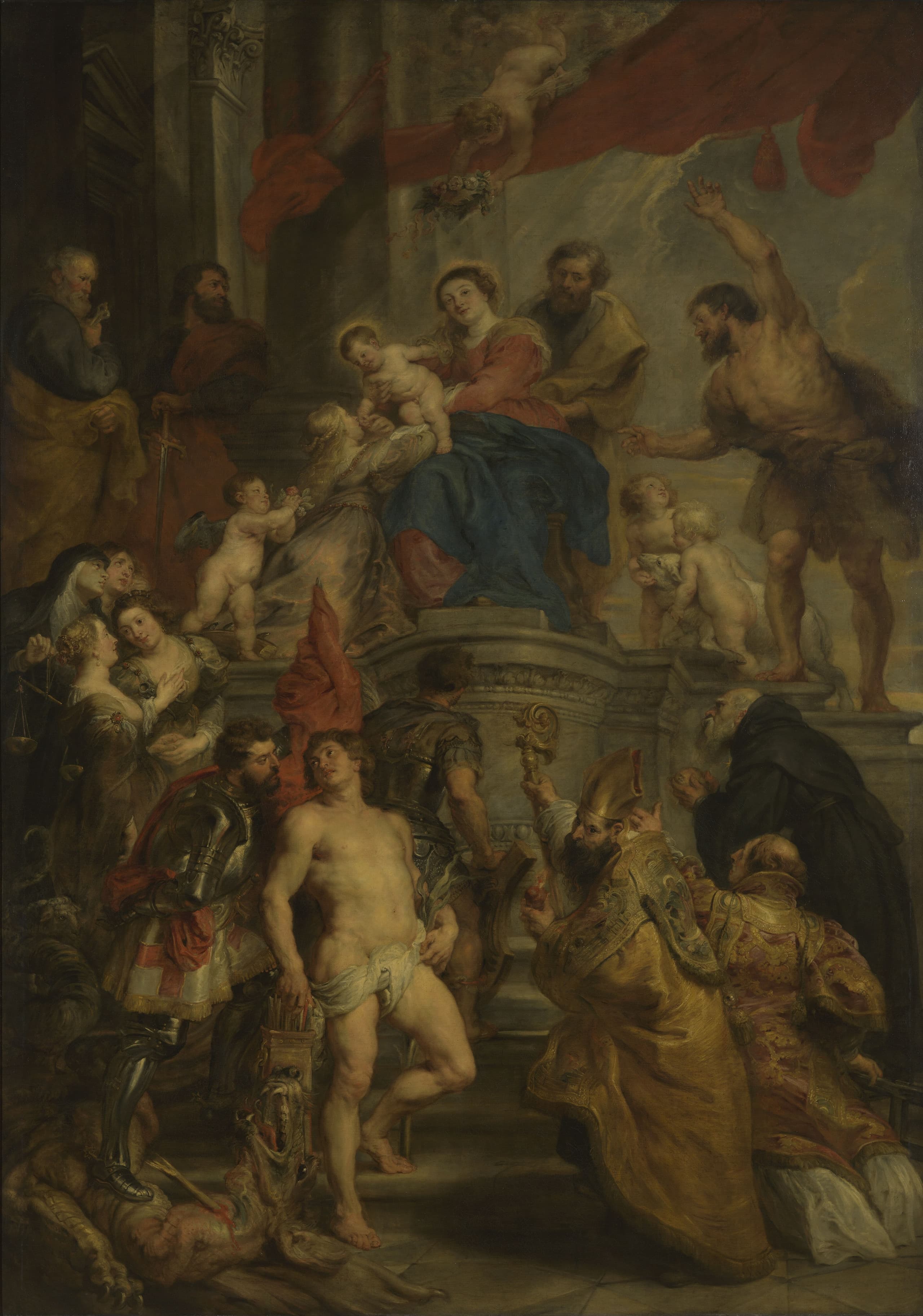 A small vertical wood panel painted in oil and tempera, once part of a multi-panel religious altarpiece, shown in isolation from its missing companions.