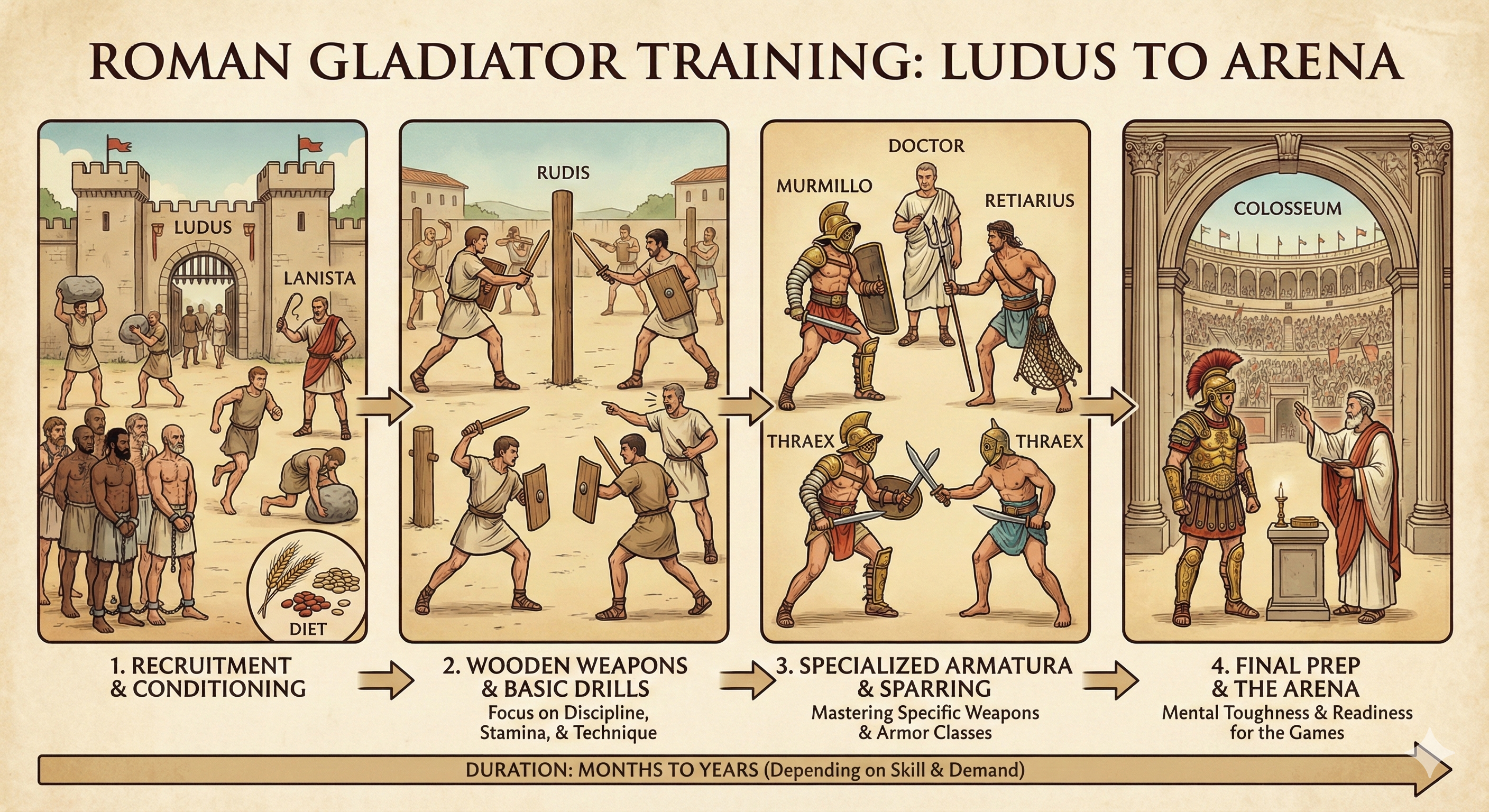 Roman Gladiator Training: Ludus to Arena
