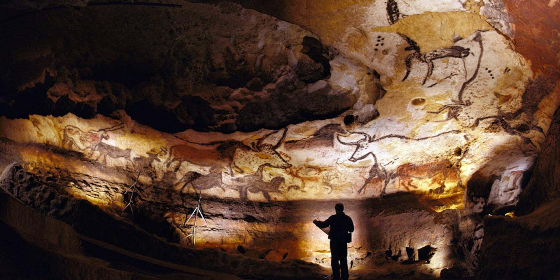 Cave paintings showing multiple animals