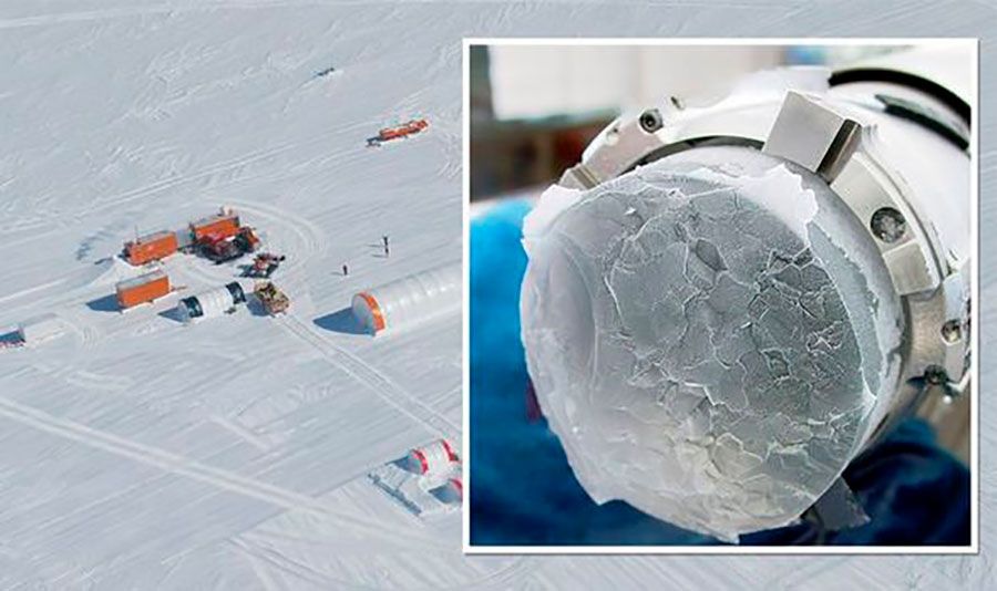 EPICA Dome C drilling camp with aurora australis in the sky