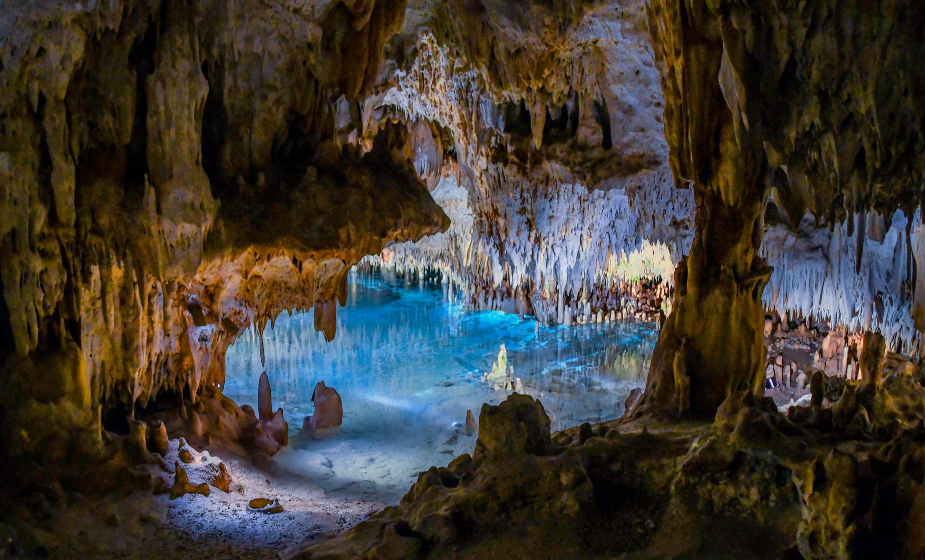 Crystal formations in Yucatan cenote cave