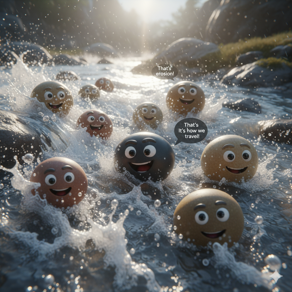 Pebbles Riding a River