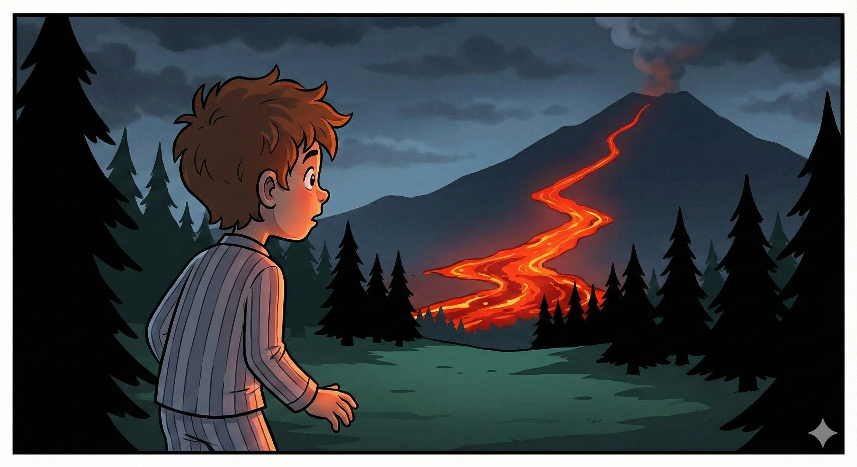 Kai watching the lava river