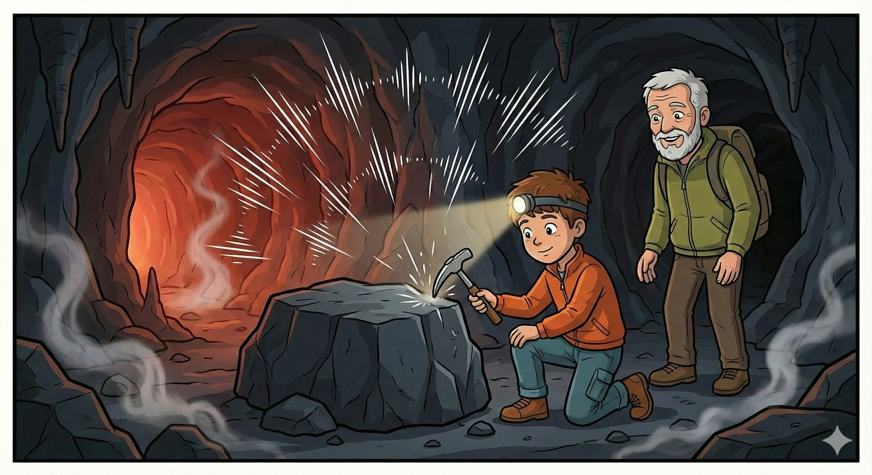 Kai examines the rocks