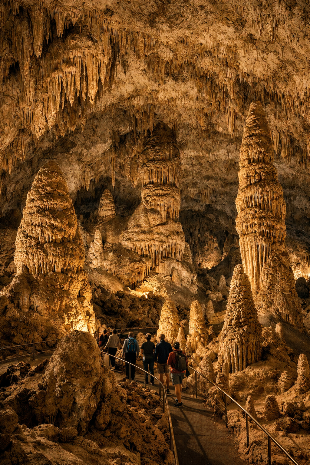 Inside a limestone cave formed by chemical weathering over millions of years